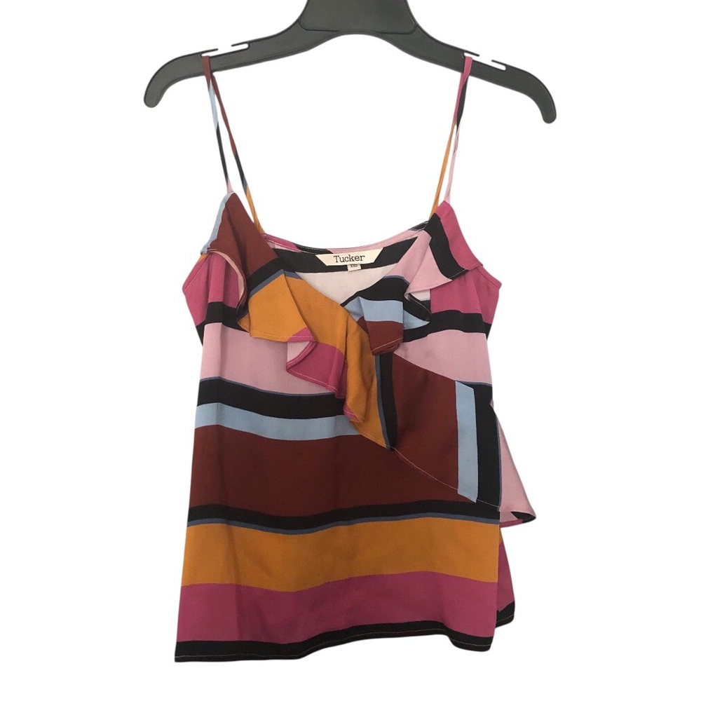 Tucker NYC Women's Silk Ruffle Mesa Striped Multicolor Tank Top Camisole XXS